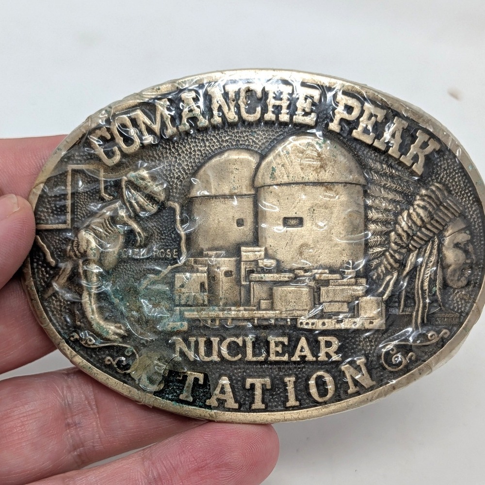 Vintage Comanche Peak Nuclear Station Solid Brass Belt Buckle Award Design Medal